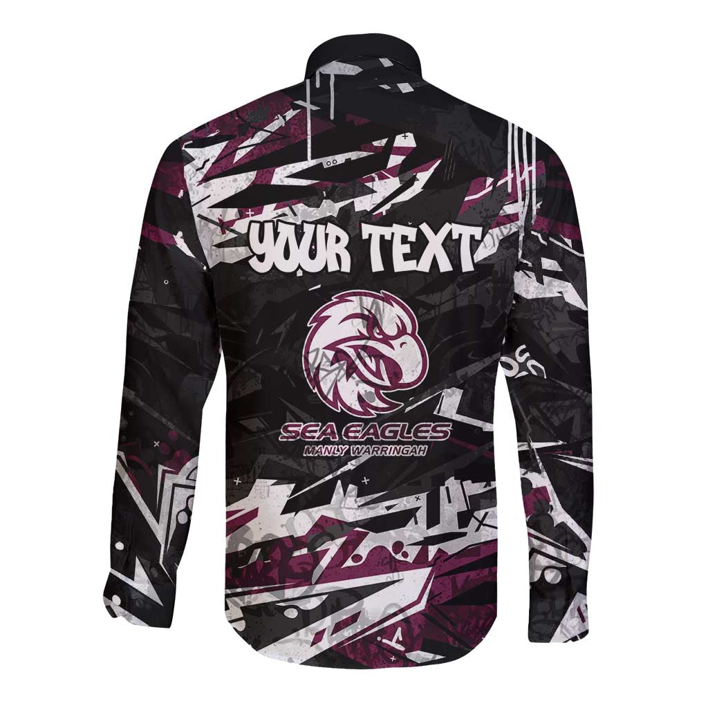 Personalized Manly Warringah Sea Eagles Long Sleeve Button Shirt Graffiti Grunge Abstract Urban Street Style Design