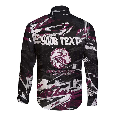 Personalized Manly Warringah Sea Eagles Long Sleeve Button Shirt Graffiti Grunge Abstract Urban Street Style Design