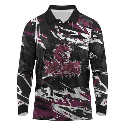 Personalized Manly Warringah Sea Eagles Long Sleeve Polo Shirt Graffiti Grunge Abstract Urban Street Style Design