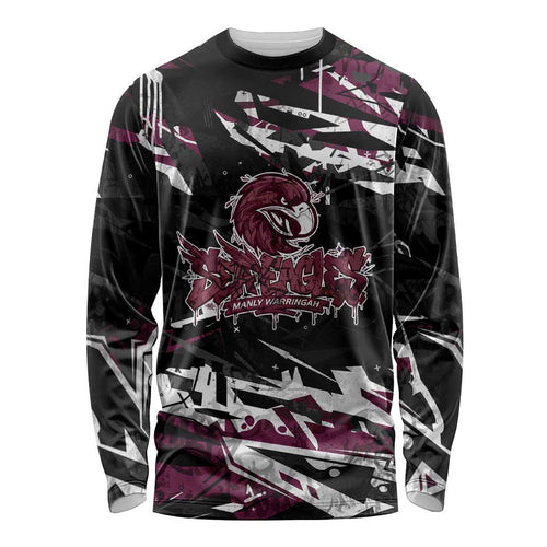 Personalized Manly Warringah Sea Eagles Long Sleeve Shirt Graffiti Grunge Abstract Urban Street Style Design