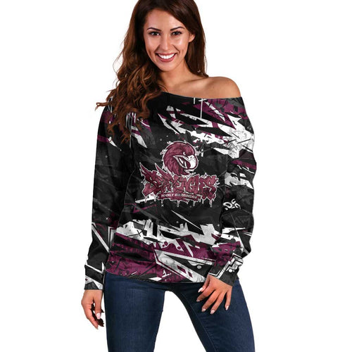 Personalized Manly Warringah Sea Eagles Off Shoulder Sweater Graffiti Grunge Abstract Urban Street Style Design