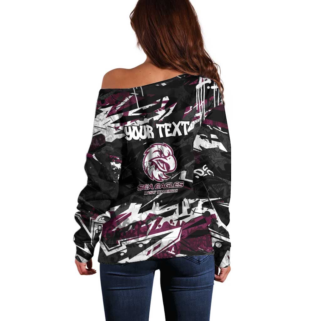 Personalized Manly Warringah Sea Eagles Off Shoulder Sweater Graffiti Grunge Abstract Urban Street Style Design