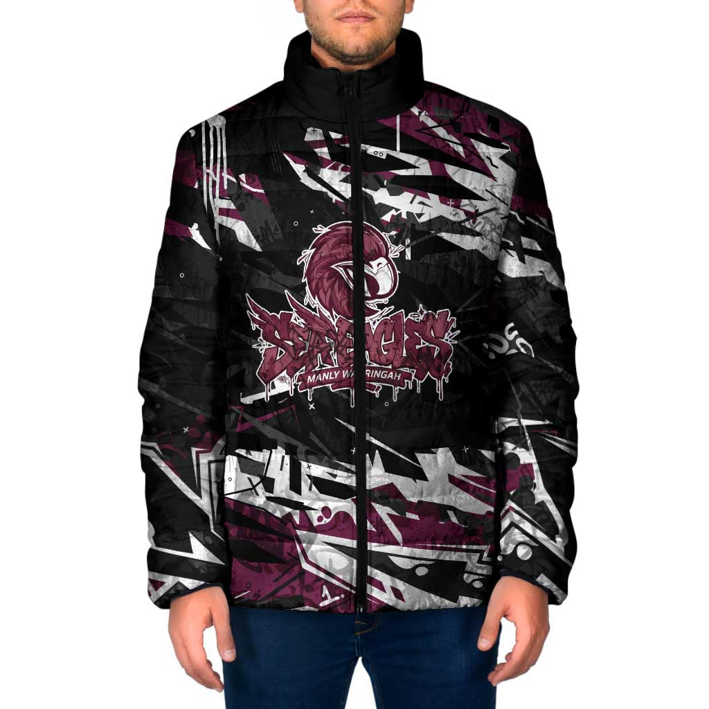 Personalized Manly Warringah Sea Eagles Padded Jacket Graffiti Grunge Abstract Urban Street Style Design