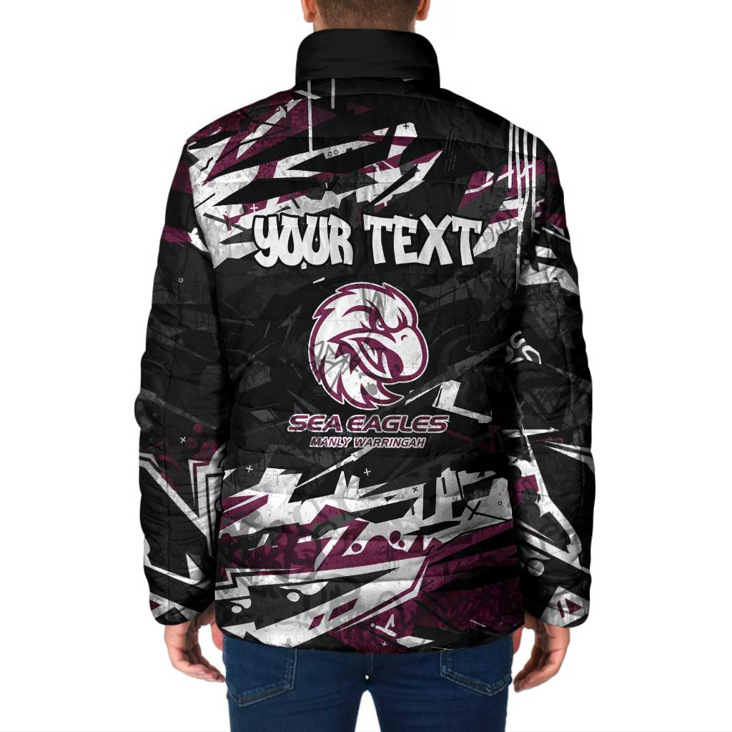 Personalized Manly Warringah Sea Eagles Padded Jacket Graffiti Grunge Abstract Urban Street Style Design