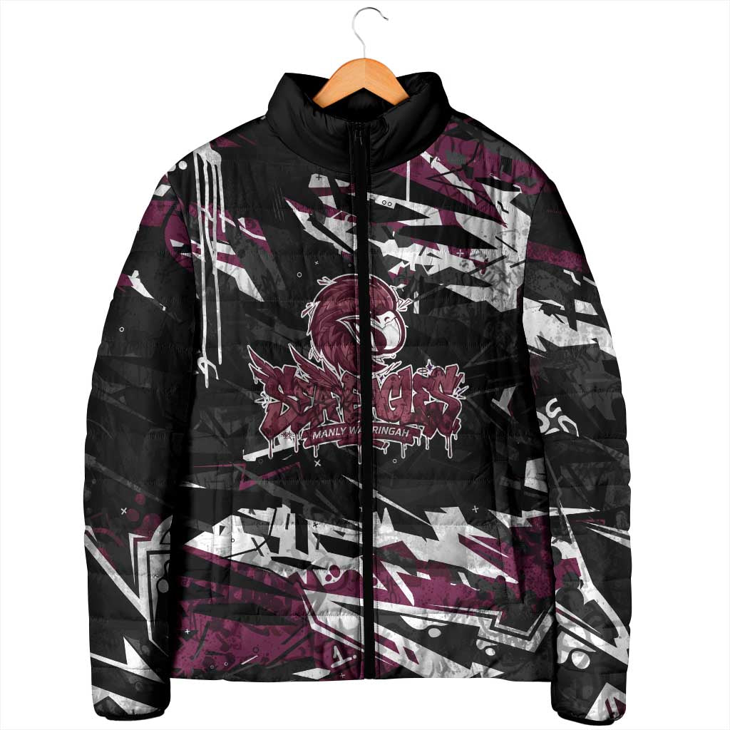 Personalized Manly Warringah Sea Eagles Padded Jacket Graffiti Grunge Abstract Urban Street Style Design