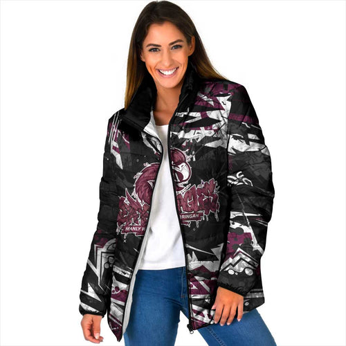 Personalized Manly Warringah Sea Eagles Padded Jacket Graffiti Grunge Abstract Urban Street Style Design