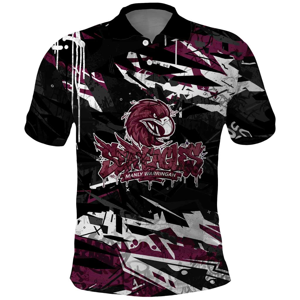 Personalized Manly Warringah Sea Eagles Polo Shirt Graffiti Grunge Abstract Urban Street Style Design