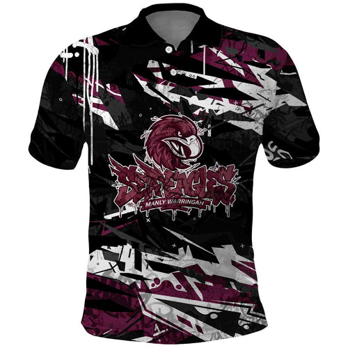 Personalized Manly Warringah Sea Eagles Polo Shirt Graffiti Grunge Abstract Urban Street Style Design