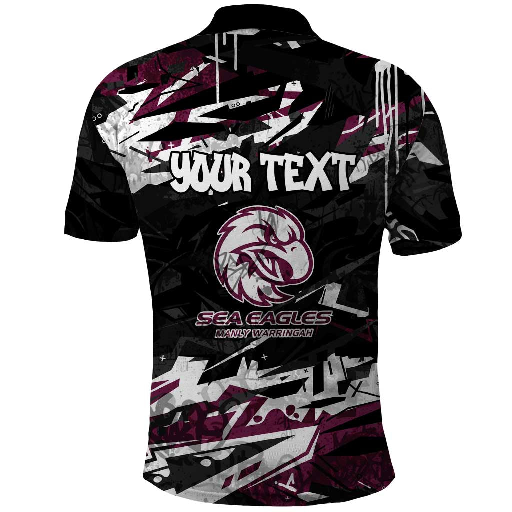 Personalized Manly Warringah Sea Eagles Polo Shirt Graffiti Grunge Abstract Urban Street Style Design
