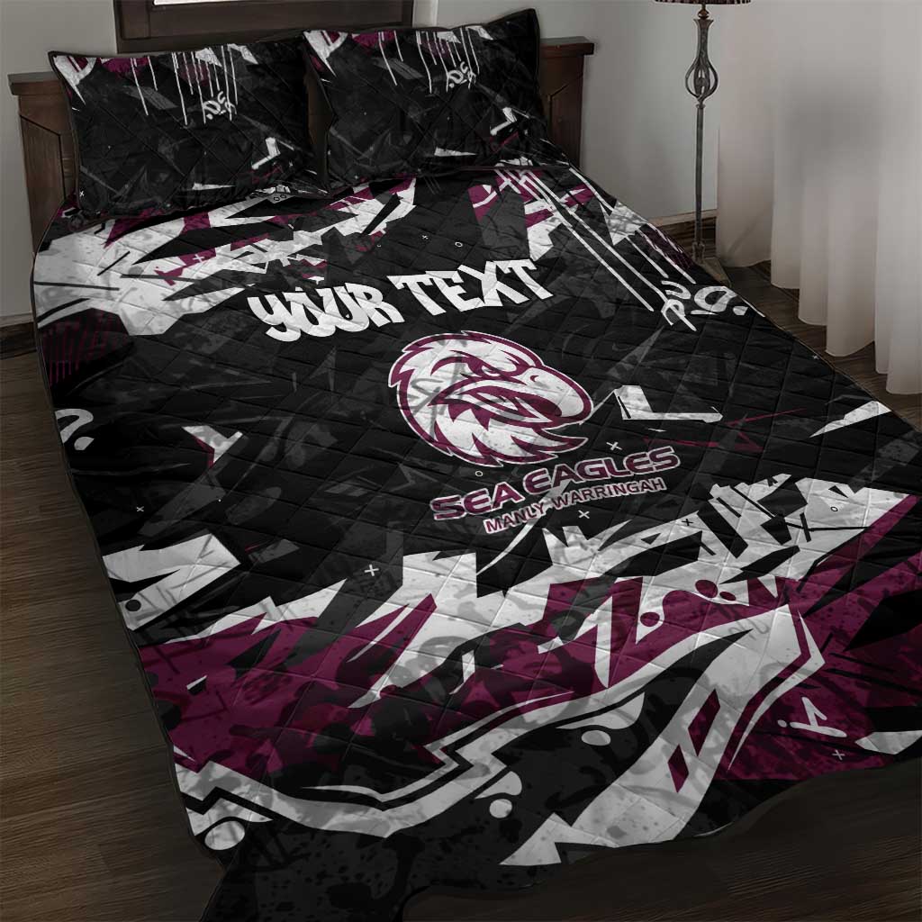 Personalized Manly Warringah Sea Eagles Quilt Bed Set Graffiti Grunge Abstract Urban Street Style Design