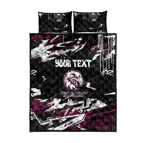 Personalized Manly Warringah Sea Eagles Quilt Bed Set Graffiti Grunge Abstract Urban Street Style Design