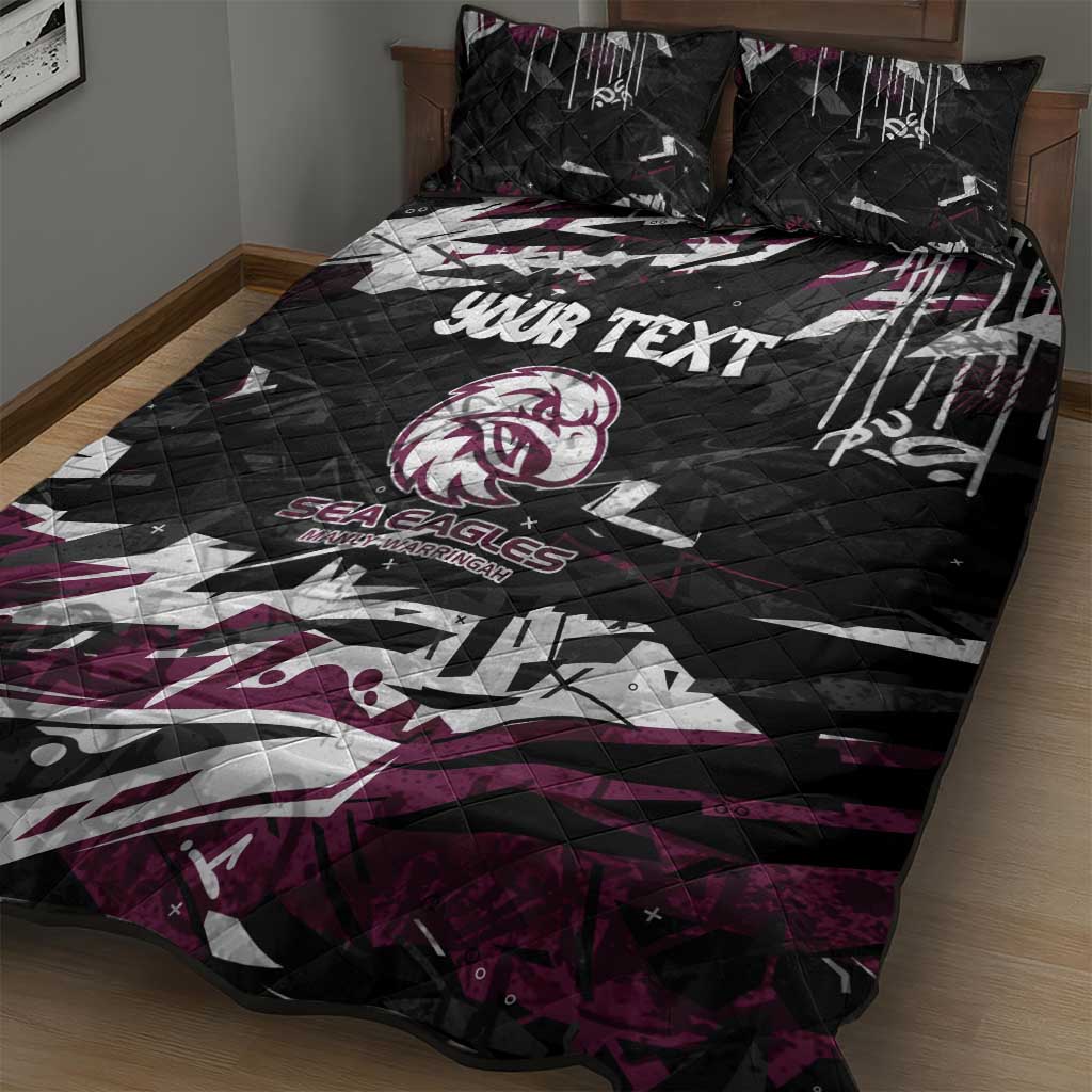 Personalized Manly Warringah Sea Eagles Quilt Bed Set Graffiti Grunge Abstract Urban Street Style Design