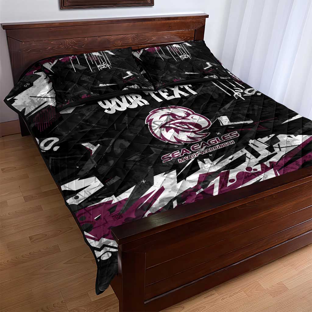 Personalized Manly Warringah Sea Eagles Quilt Bed Set Graffiti Grunge Abstract Urban Street Style Design