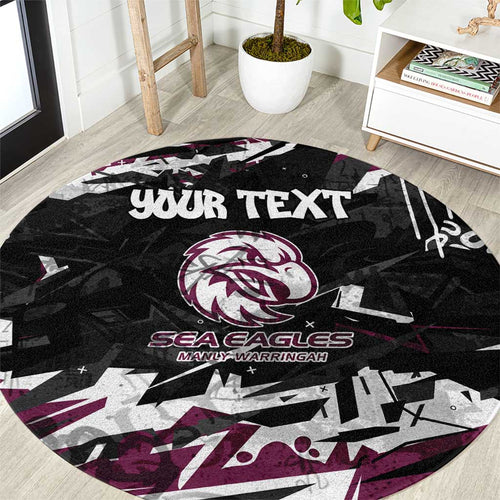 Personalized Manly Warringah Sea Eagles Round Carpet Graffiti Grunge Abstract Urban Street Style Design