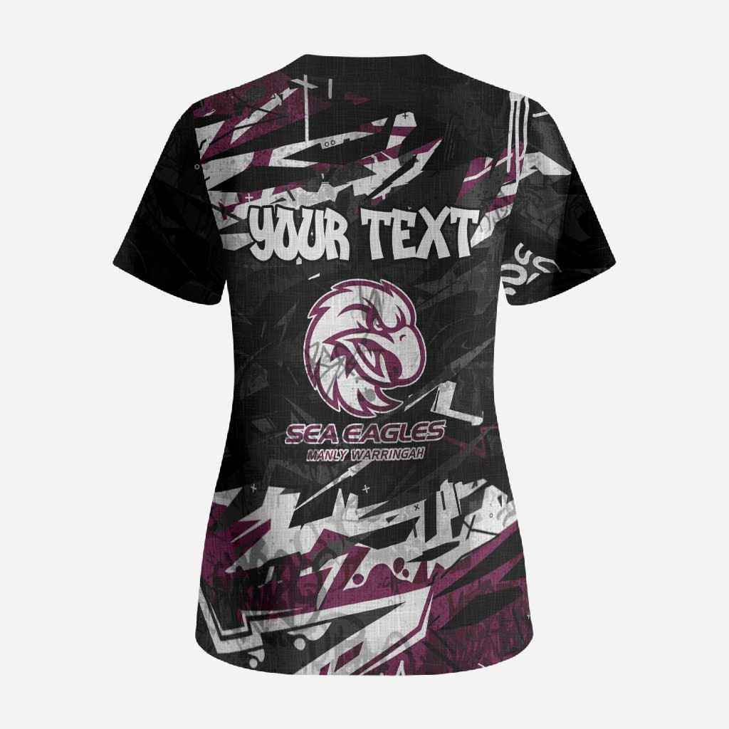Personalized Manly Warringah Sea Eagles Scrub Top Graffiti Grunge Abstract Urban Street Style Design