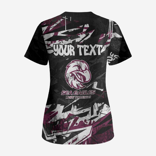 Personalized Manly Warringah Sea Eagles Scrub Top Graffiti Grunge Abstract Urban Street Style Design
