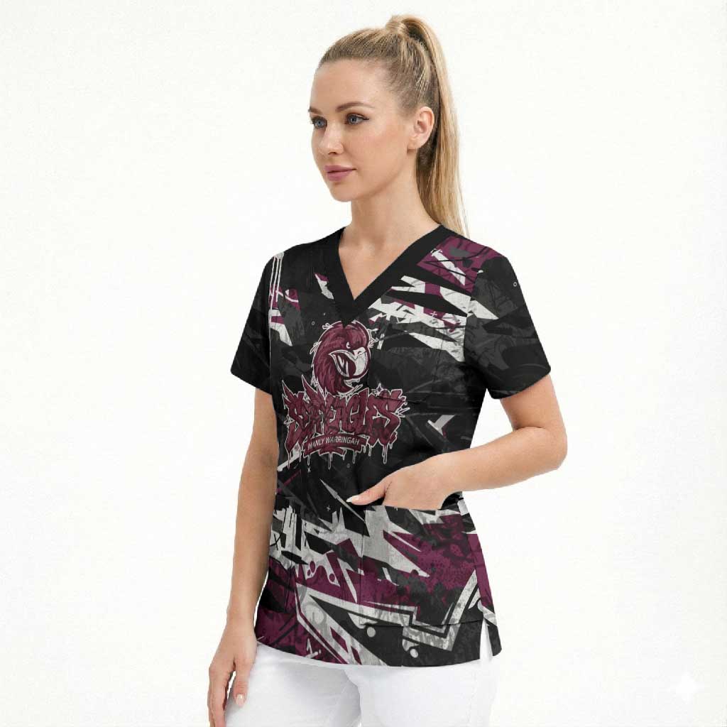 Personalized Manly Warringah Sea Eagles Scrub Top Graffiti Grunge Abstract Urban Street Style Design