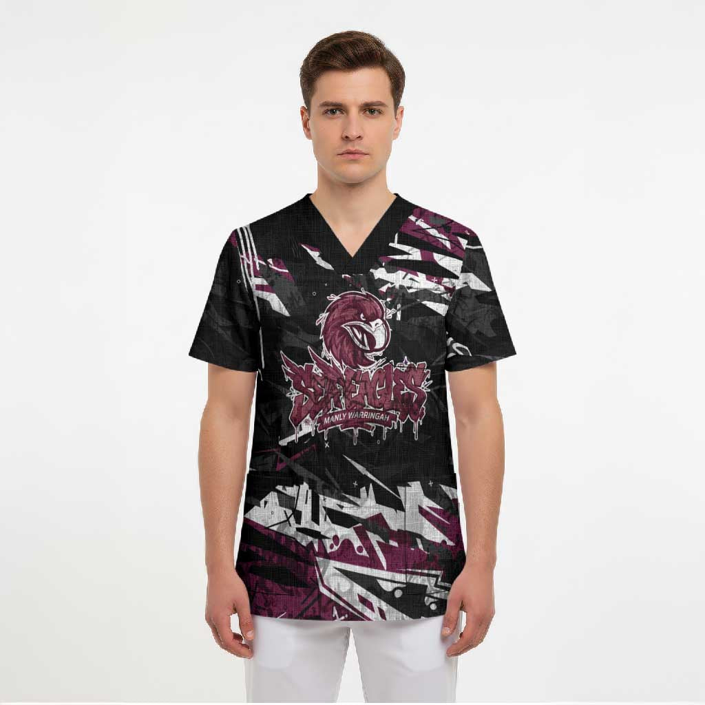Personalized Manly Warringah Sea Eagles Scrub Top Graffiti Grunge Abstract Urban Street Style Design