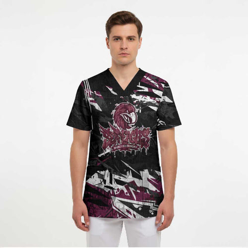 Personalized Manly Warringah Sea Eagles Scrub Top Graffiti Grunge Abstract Urban Street Style Design