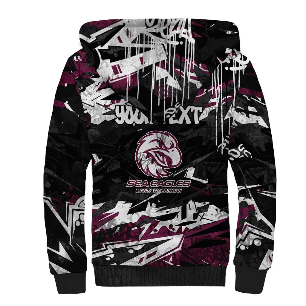Personalized Manly Warringah Sea Eagles Sherpa Hoodie Graffiti Grunge Abstract Urban Street Style Design