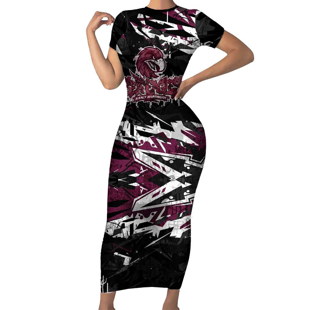 Personalized Manly Warringah Sea Eagles Short Sleeve Bodycon Dress Graffiti Grunge Abstract Urban Street Style Design