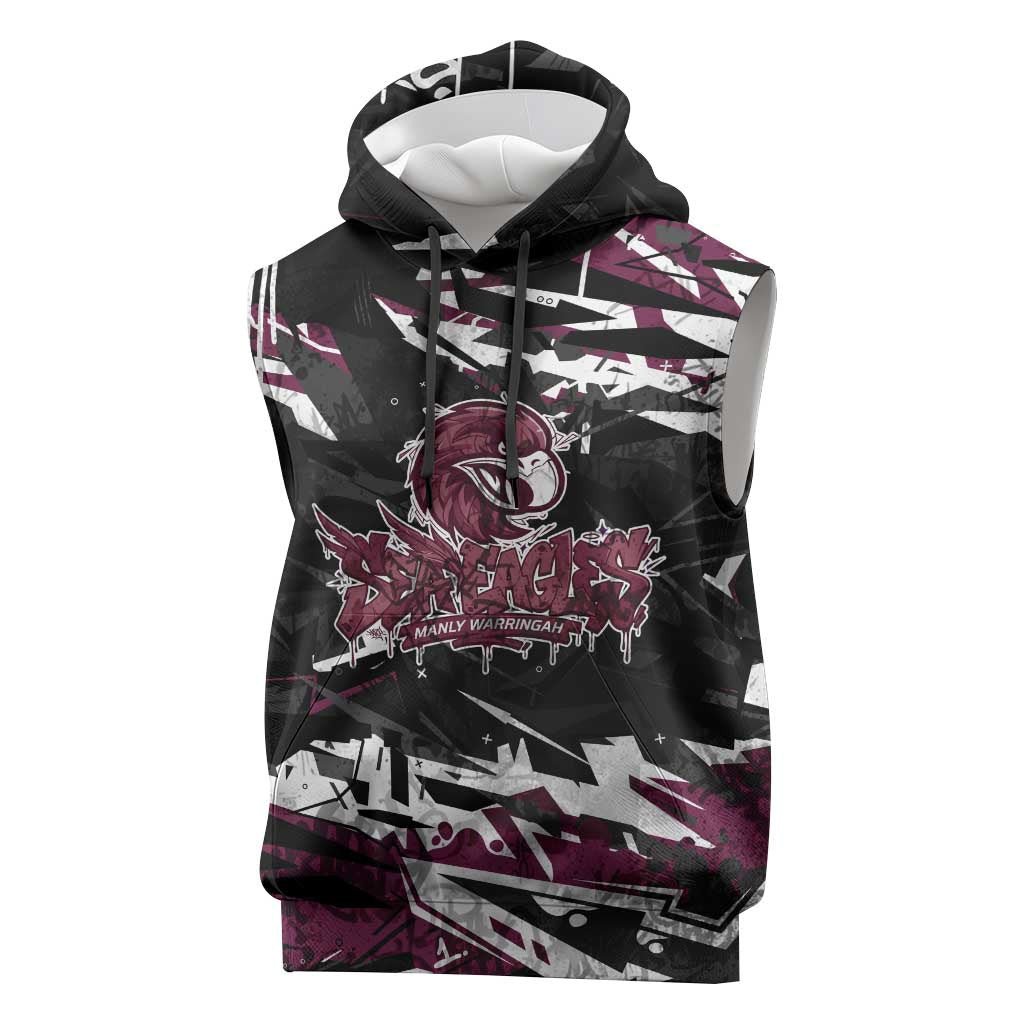 Personalized Manly Warringah Sea Eagles Sleeveless Hoodie Graffiti Grunge Abstract Urban Street Style Design
