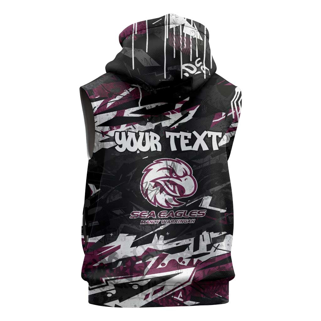 Personalized Manly Warringah Sea Eagles Sleeveless Hoodie Graffiti Grunge Abstract Urban Street Style Design