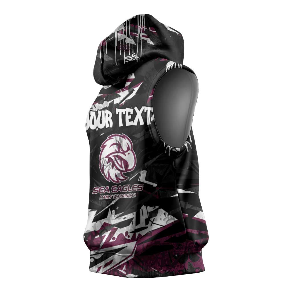 Personalized Manly Warringah Sea Eagles Sleeveless Hoodie Graffiti Grunge Abstract Urban Street Style Design