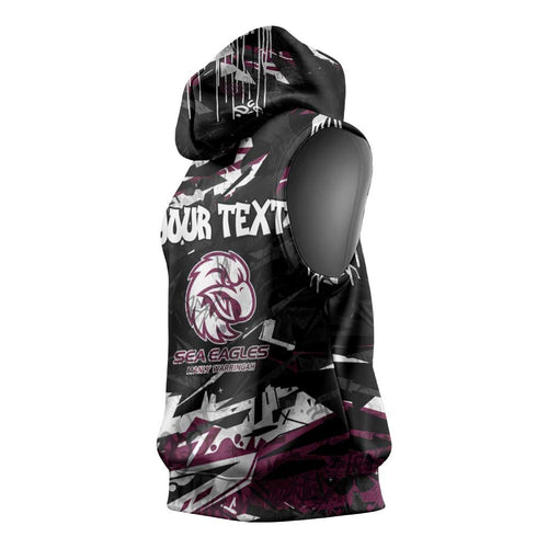 Personalized Manly Warringah Sea Eagles Sleeveless Hoodie Graffiti Grunge Abstract Urban Street Style Design
