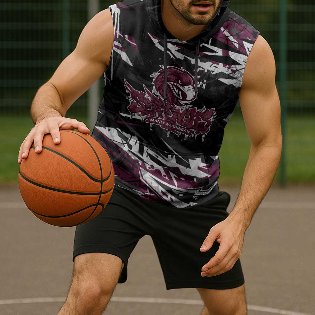 Personalized Manly Warringah Sea Eagles Sleeveless Hoodie Graffiti Grunge Abstract Urban Street Style Design