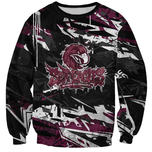 Personalized Manly Warringah Sea Eagles Sweatshirt Graffiti Grunge Abstract Urban Street Style Design