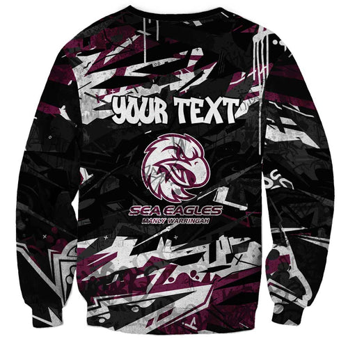 Personalized Manly Warringah Sea Eagles Sweatshirt Graffiti Grunge Abstract Urban Street Style Design