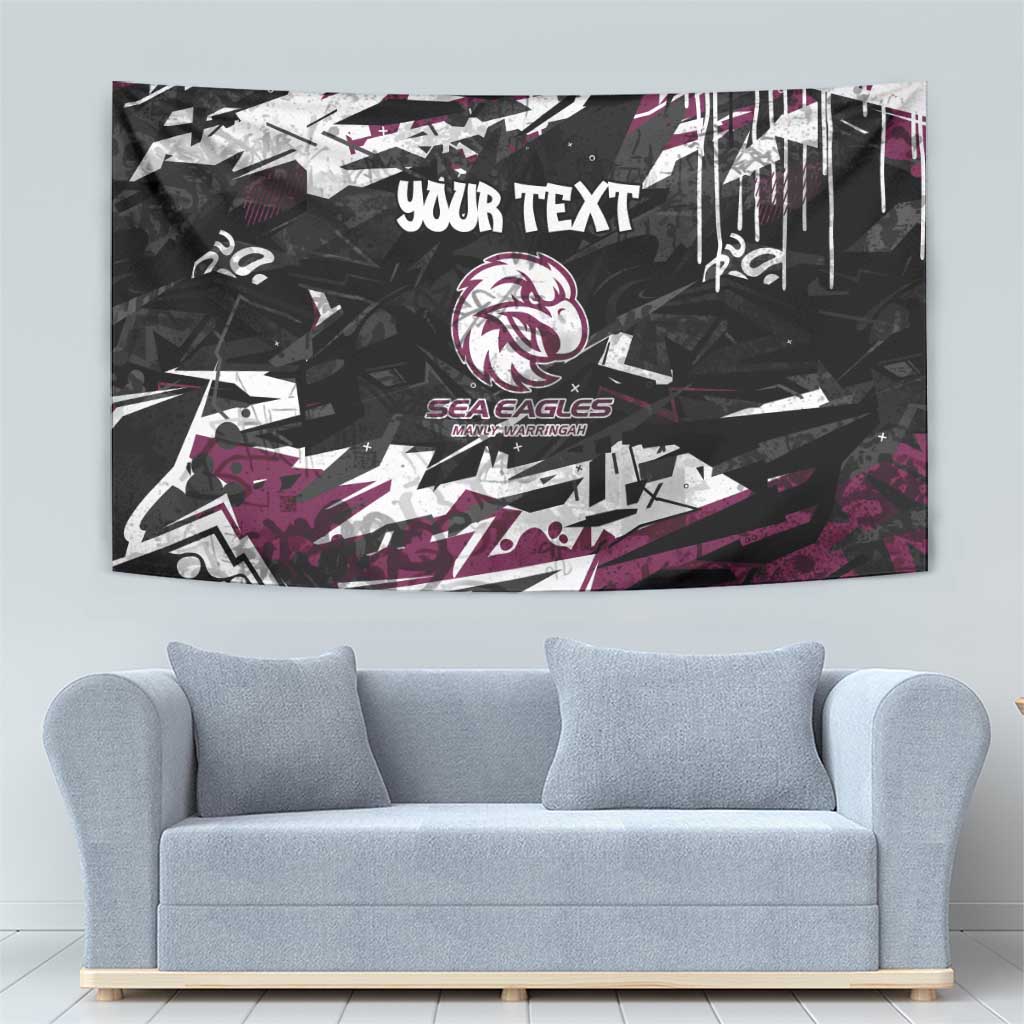 Personalized Manly Warringah Sea Eagles Tapestry Graffiti Grunge Abstract Urban Street Style Design