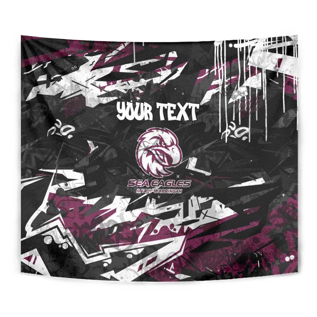 Personalized Manly Warringah Sea Eagles Tapestry Graffiti Grunge Abstract Urban Street Style Design