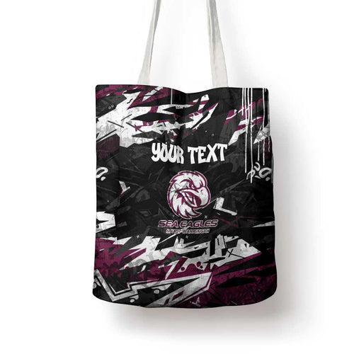 Personalized Manly Warringah Sea Eagles Tote Bag Graffiti Grunge Abstract Urban Street Style Design