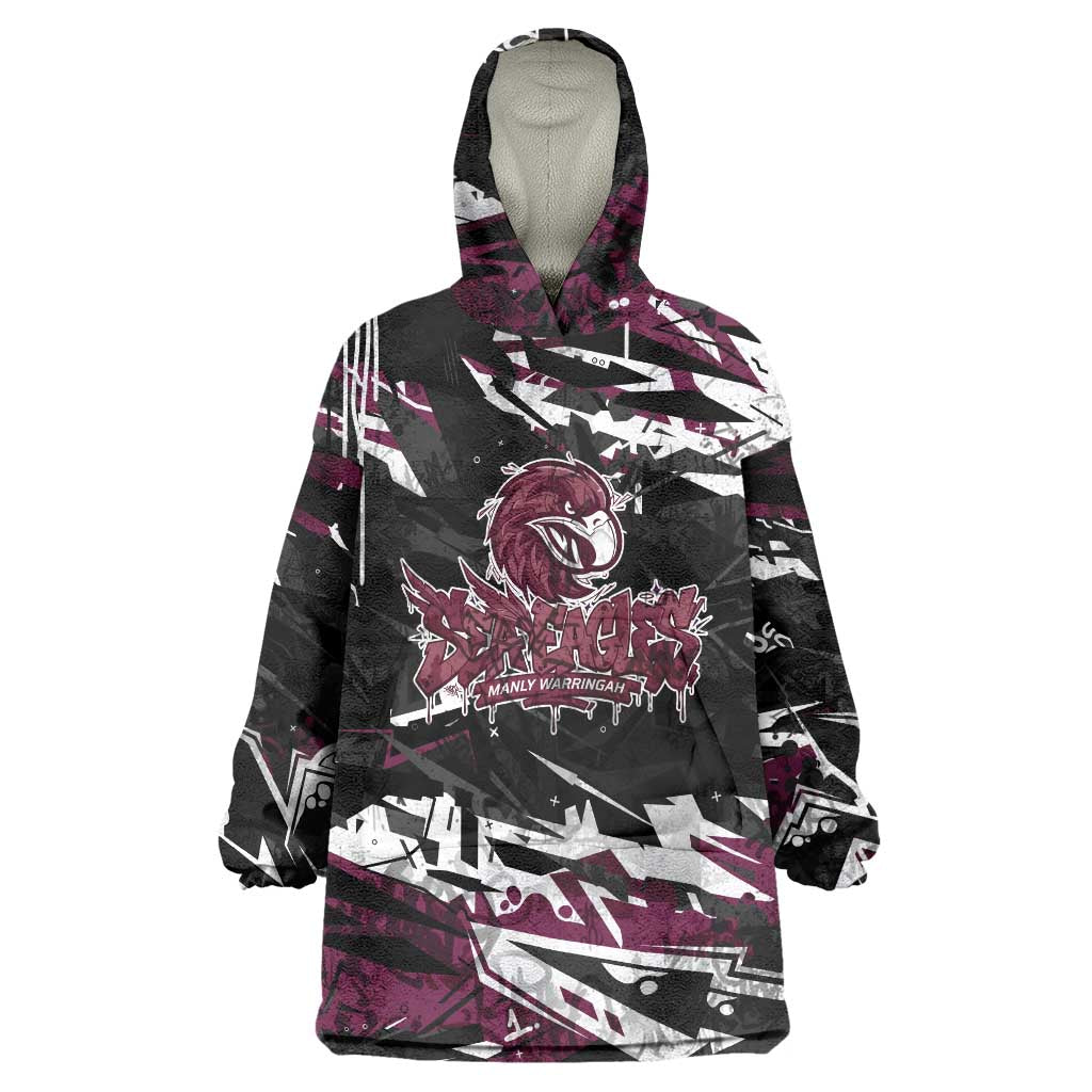 Personalized Manly Warringah Sea Eagles Wearable Blanket Hoodie Graffiti Grunge Abstract Urban Street Style Design