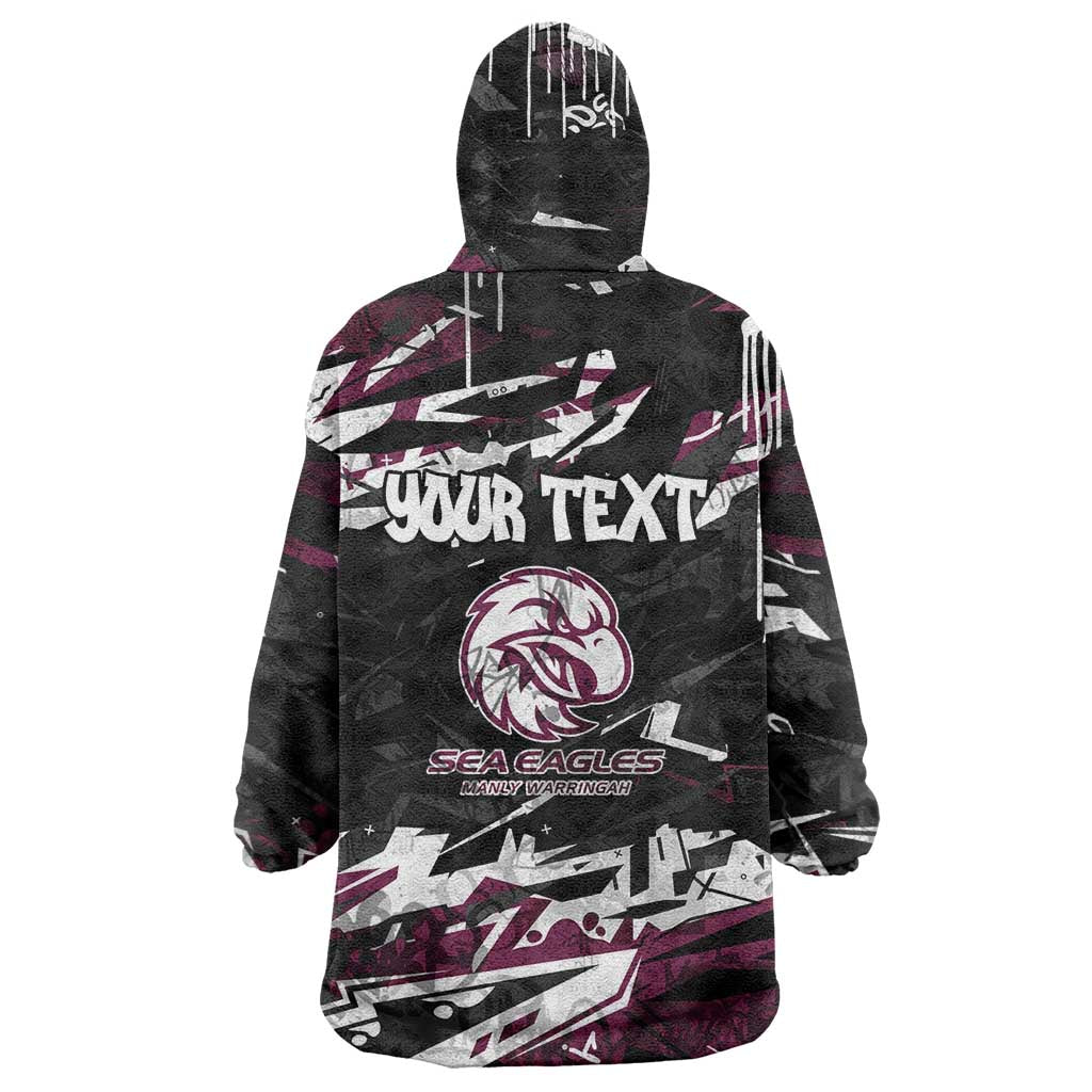Personalized Manly Warringah Sea Eagles Wearable Blanket Hoodie Graffiti Grunge Abstract Urban Street Style Design