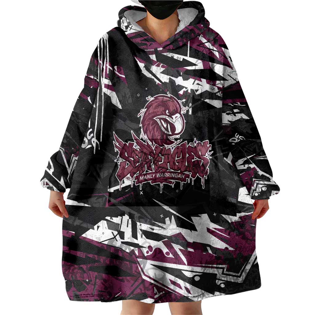 Personalized Manly Warringah Sea Eagles Wearable Blanket Hoodie Graffiti Grunge Abstract Urban Street Style Design