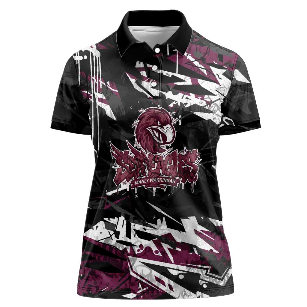 Personalized Manly Warringah Sea Eagles Women Polo Shirt Graffiti Grunge Abstract Urban Street Style Design
