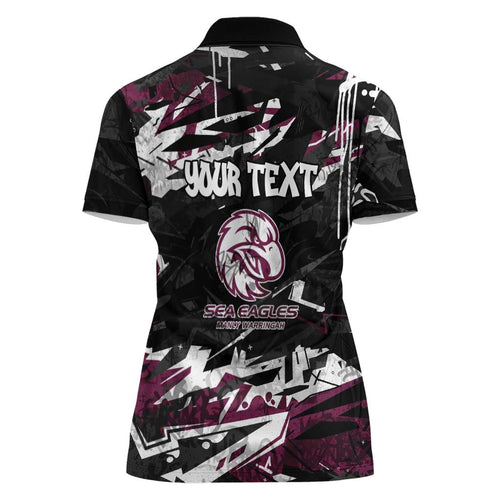 Personalized Manly Warringah Sea Eagles Women Polo Shirt Graffiti Grunge Abstract Urban Street Style Design