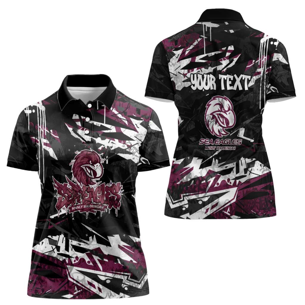 Personalized Manly Warringah Sea Eagles Women Polo Shirt Graffiti Grunge Abstract Urban Street Style Design