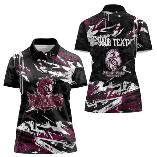 Personalized Manly Warringah Sea Eagles Women Polo Shirt Graffiti Grunge Abstract Urban Street Style Design