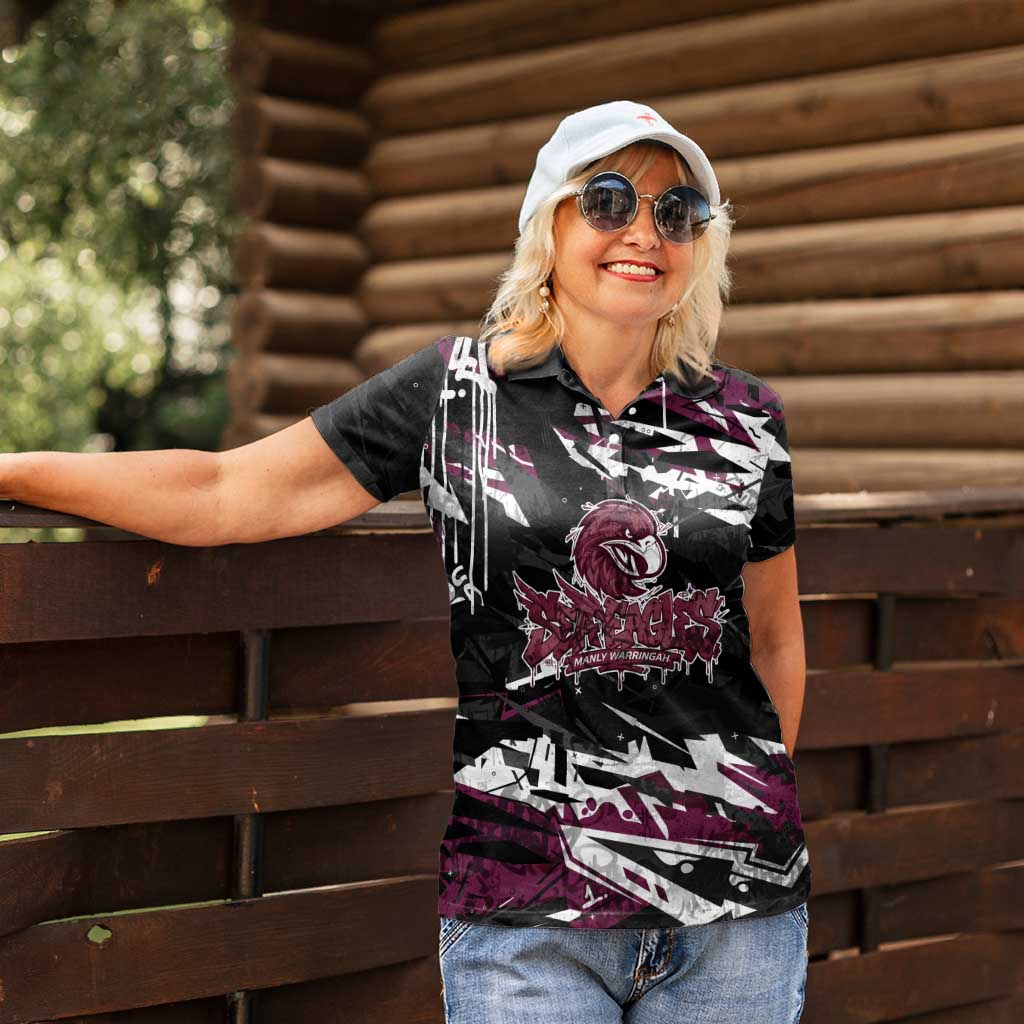 Personalized Manly Warringah Sea Eagles Women Polo Shirt Graffiti Grunge Abstract Urban Street Style Design
