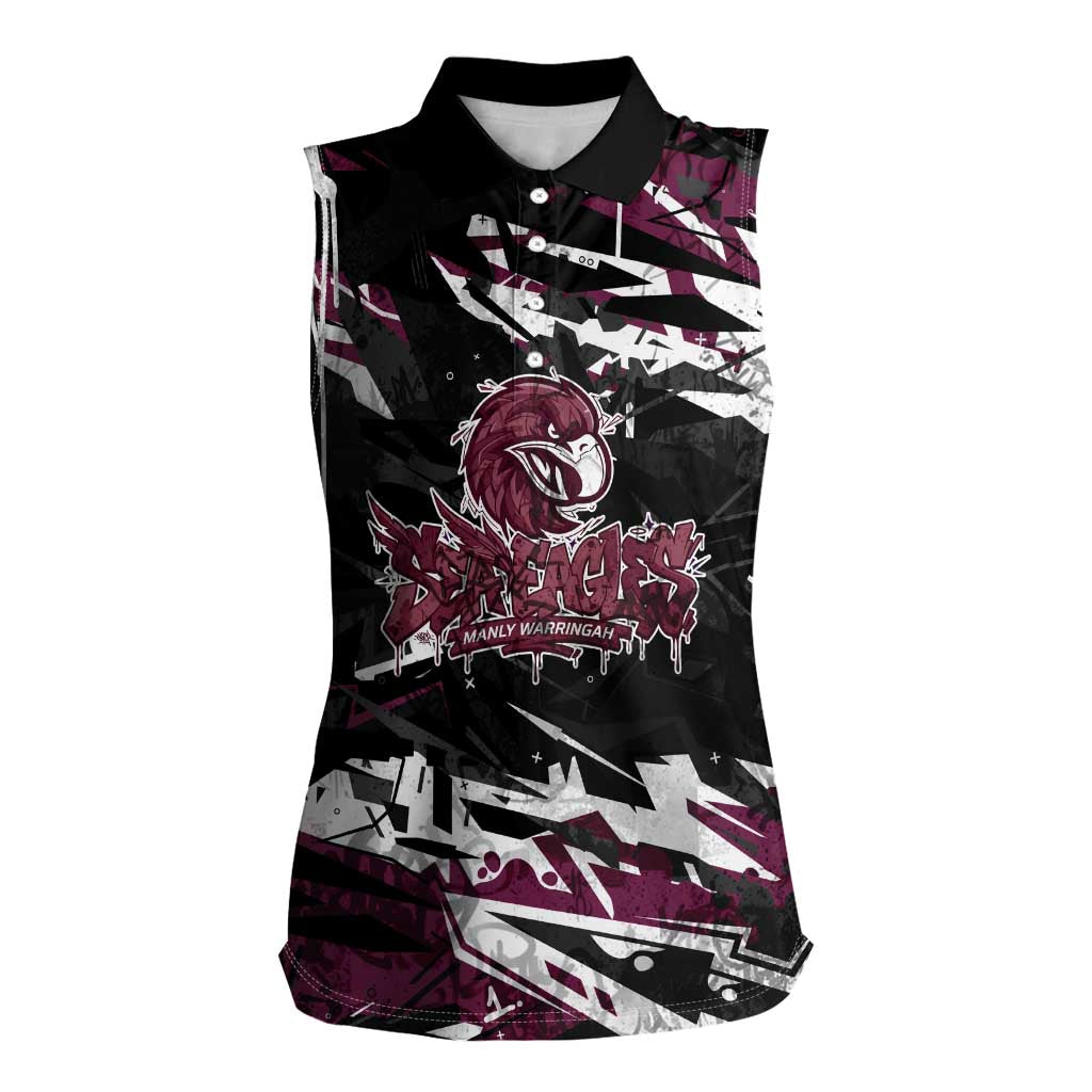 Personalized Manly Warringah Sea Eagles Women Sleeveless Polo Shirt Graffiti Grunge Abstract Urban Street Style Design