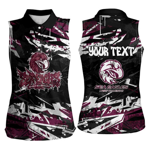 Personalized Manly Warringah Sea Eagles Women Sleeveless Polo Shirt Graffiti Grunge Abstract Urban Street Style Design