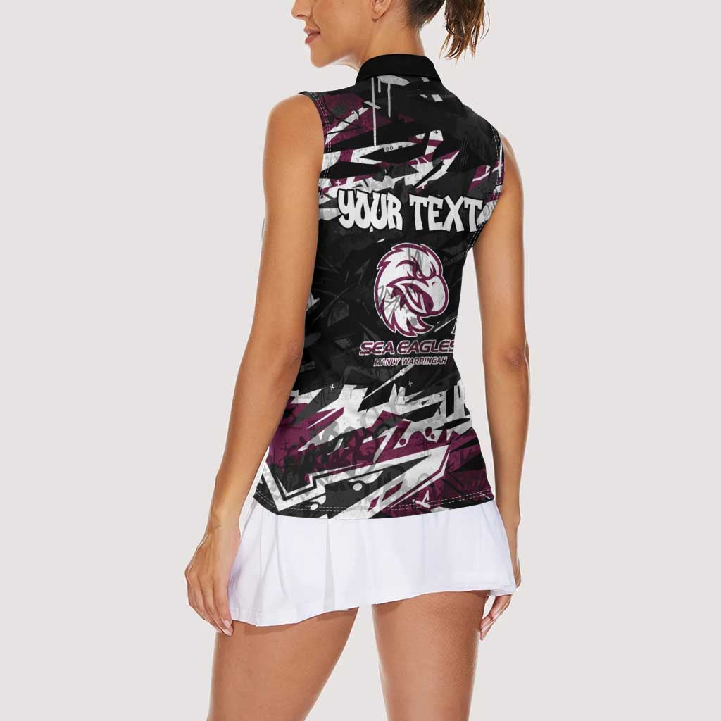 Personalized Manly Warringah Sea Eagles Women Sleeveless Polo Shirt Graffiti Grunge Abstract Urban Street Style Design