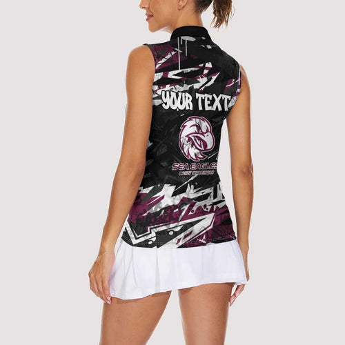 Personalized Manly Warringah Sea Eagles Women Sleeveless Polo Shirt Graffiti Grunge Abstract Urban Street Style Design