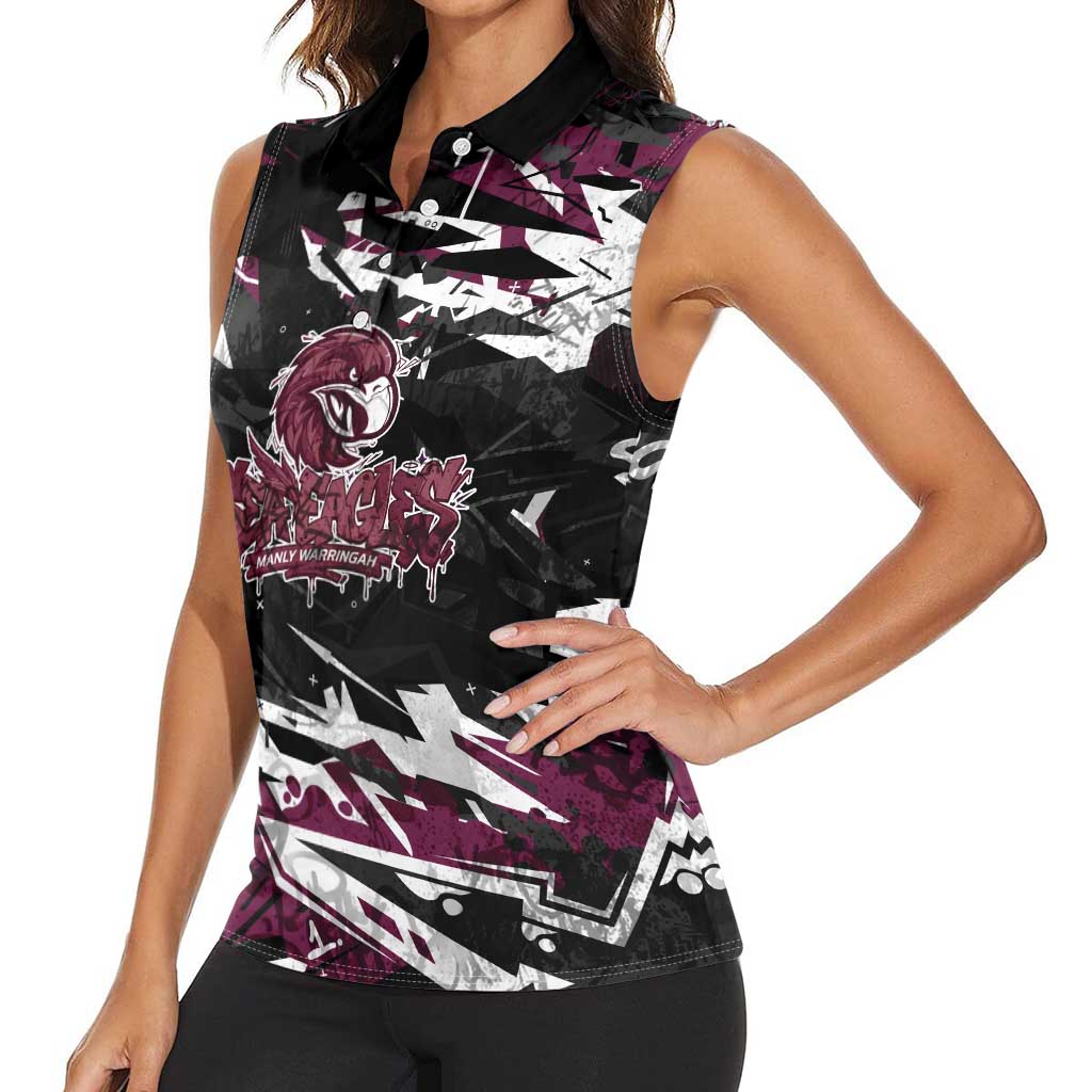 Personalized Manly Warringah Sea Eagles Women Sleeveless Polo Shirt Graffiti Grunge Abstract Urban Street Style Design