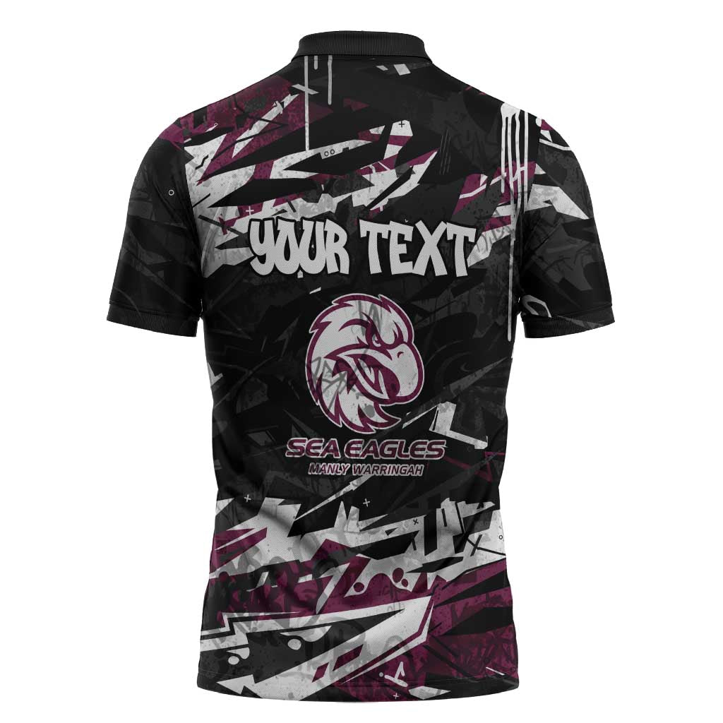 Personalized Manly Warringah Sea Eagles Zipper Polo Shirt Graffiti Grunge Abstract Urban Street Style Design