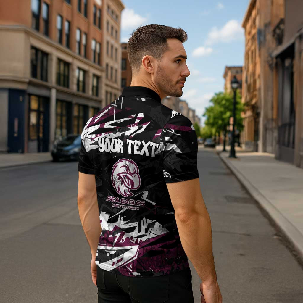 Personalized Manly Warringah Sea Eagles Zipper Polo Shirt Graffiti Grunge Abstract Urban Street Style Design